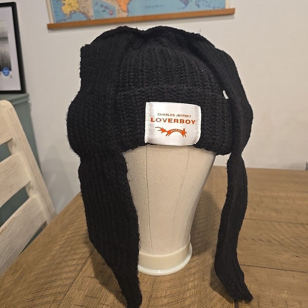 CHARLES JEFFREY LOVERBOY Black Knit Hat Rabbit Ears from Japan